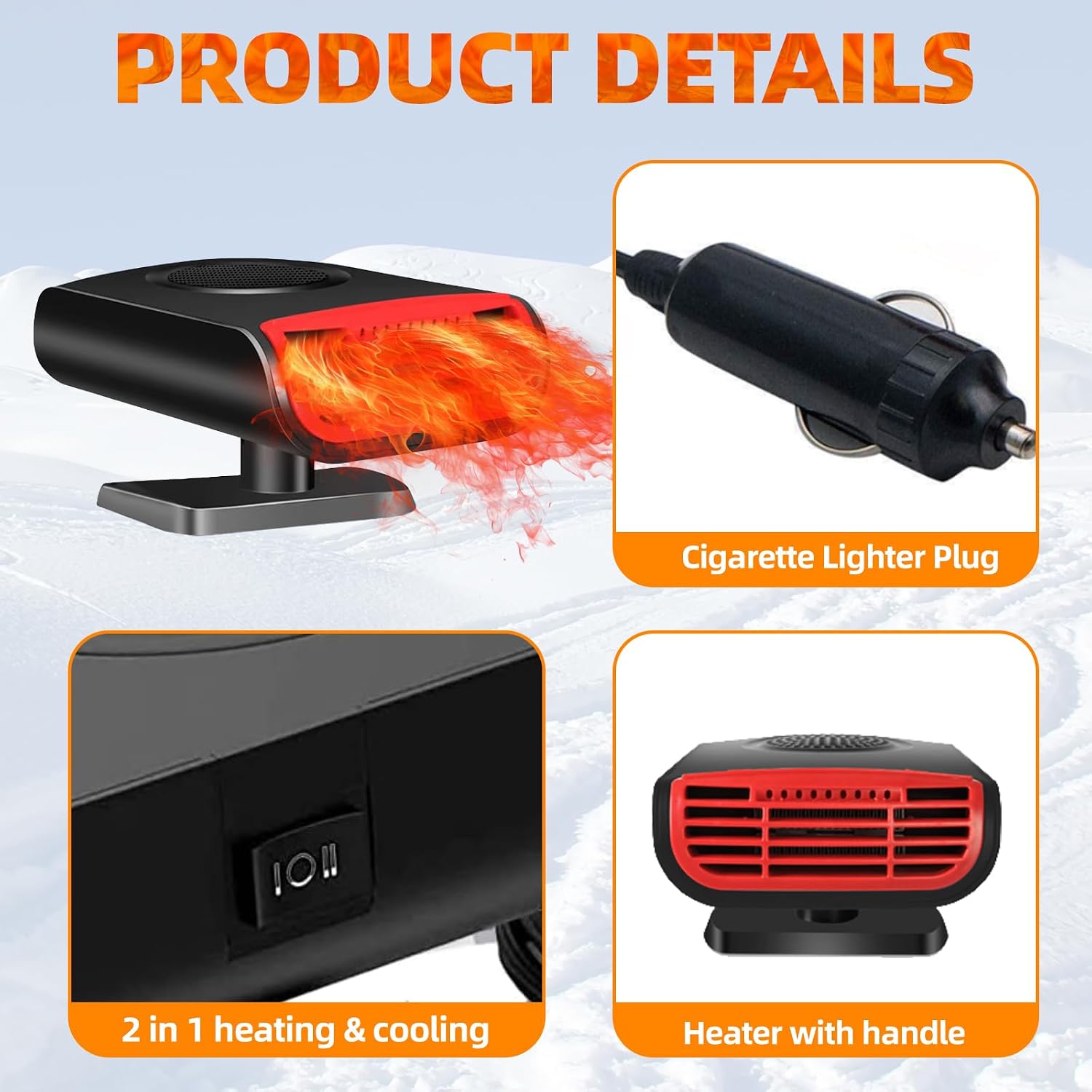 Car Heater,12V Fast Heating Defrost Defogger, 2 in 1 Fast Heating Car Heater that Plugs into Cigarette Lighter, Automobile Windscreen Fan for All Cars Portable Electronic Car Auto Heater