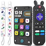 Kaodezhu TV Remote Control Shape Baby Teething Toys and Phone Shape Teether Toys for Babies 6-12 Months, Soft Flexible Silicone Chew Toys for Baby - Black