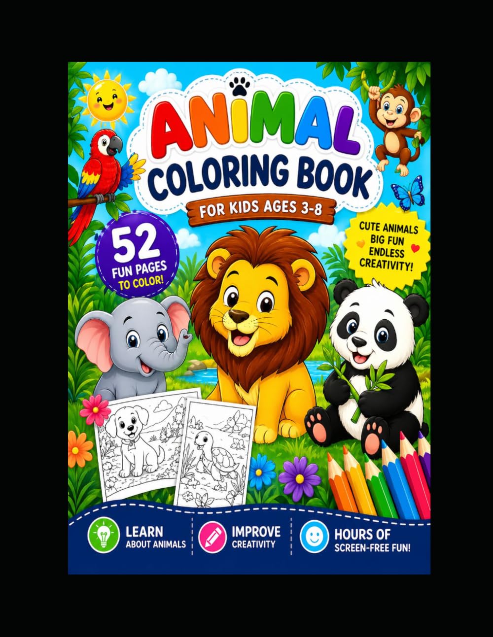 Fun Animal Coloring Book for Kids (Trace, Color & Learn): “Fun Trace, Color & Learn Activity Book with Cute Animals for Toddlers & Preschool Kids”