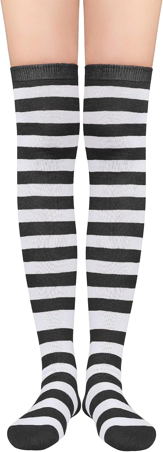 Zando Halloween Striped Womens Thigh High Socks Stay Up Thigh Highs Long Over the Knee Socks Leg Warmers Cosplay Casual