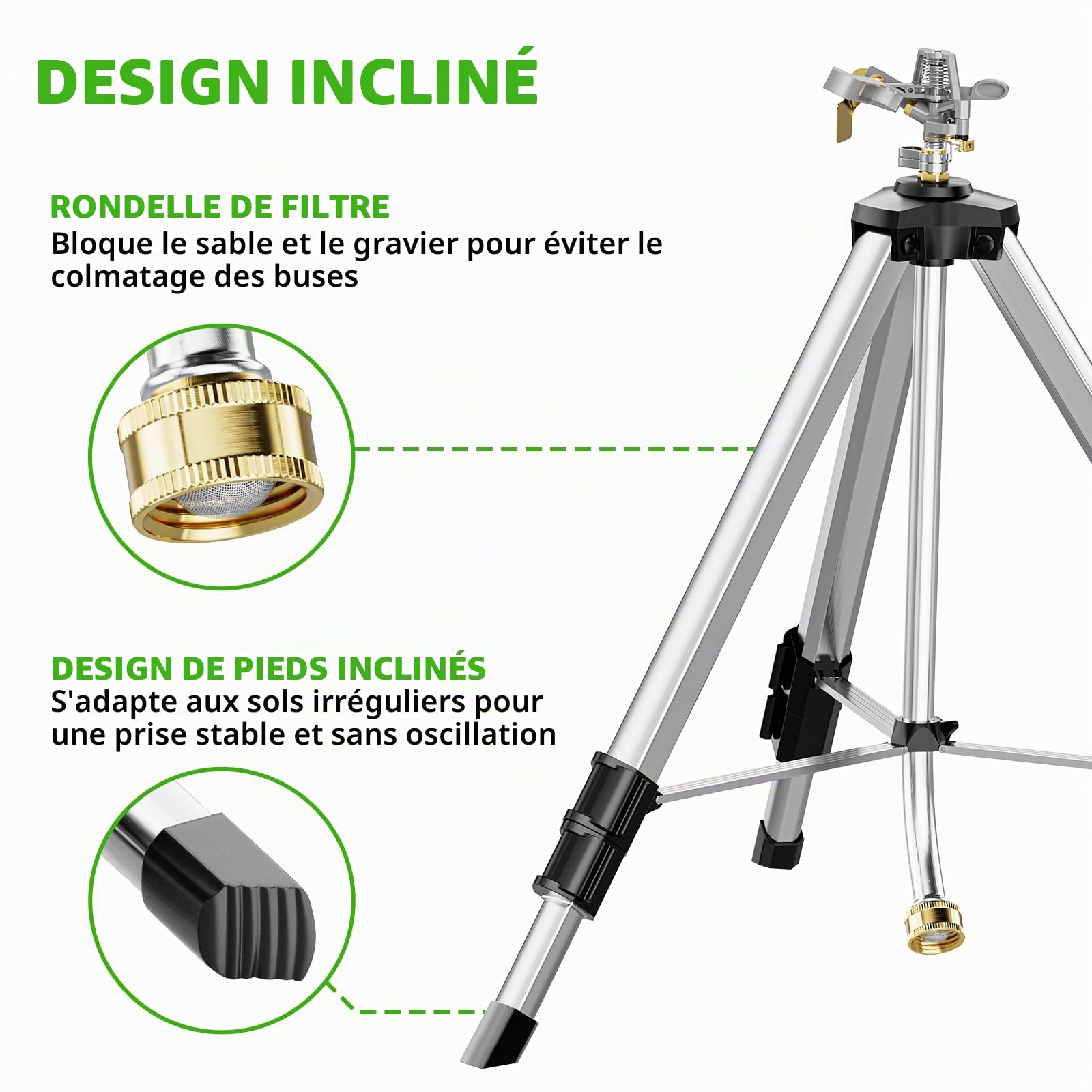 SPECILITE Arroseur trépied à Percussion en Laiton de 36 Pouces, gicleur télescopique métallique Robuste pulsé, arroseurs pour Cour, pelouse et Jardin, arrosage à 360 degrés jusqu'à 70 Pieds Couvrant