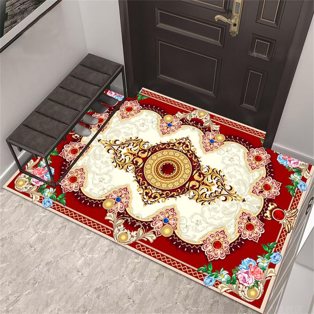 Tapis enfant et salon floral 70x140cm lavable et antidérapant pour chambre