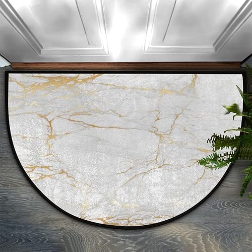 Apular Tapete medio redondo de 30 x 18 pulgadas textura de mármol 79 interiores antideslizante semicírculo entrada otoño medio círculo para baño