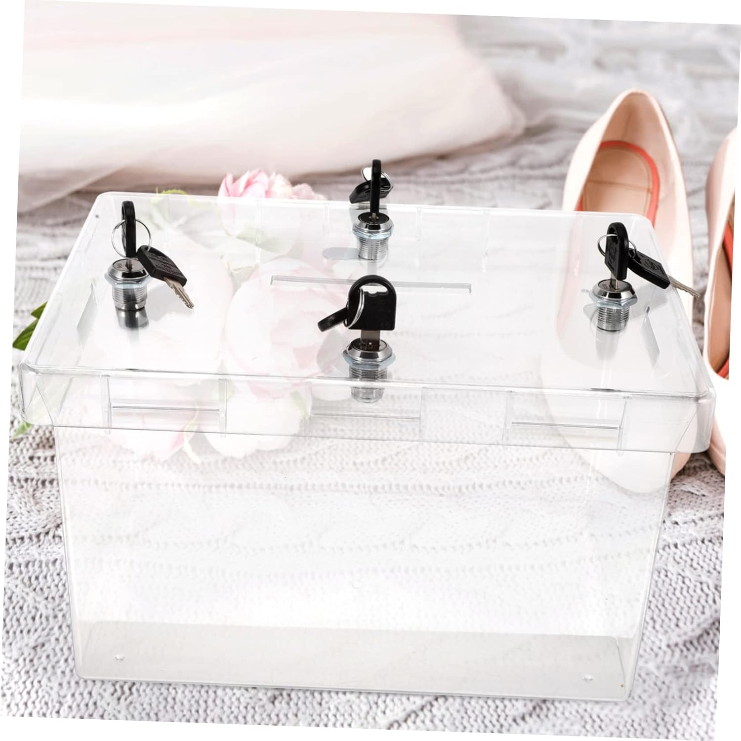 Acrylic Clear Wedding Card Box with Locks Keys Versatile Donation Keepsake Container for Cards and Wedding Shoes for Bridal Showers Weddings and Special