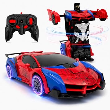 Spider Remote Control Car Toys for Boys, Birthday Gifts for Ages 3-12 | 118 Transforming Car Toy With Underbody Lights, One-Button Shape Change, 360Drifts And 2.4ghz Rc Control For Indoor Races