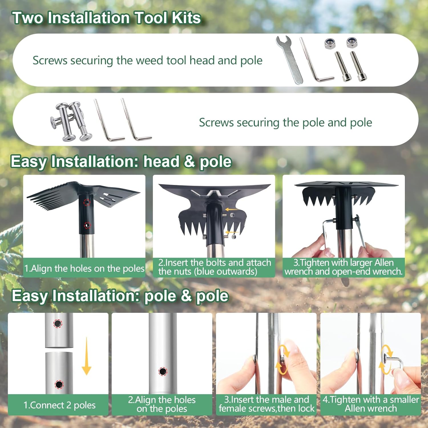 Larger Weed Puller Tool with Long Handle, Heavy Duty 10 Teeth Weed Rake & Hoe Garden Tool for Weeding, 57" Garden Hoe Weed Remover Tool with Detachable Handle, Manual Weeder for Garden Yard Lawn Patio