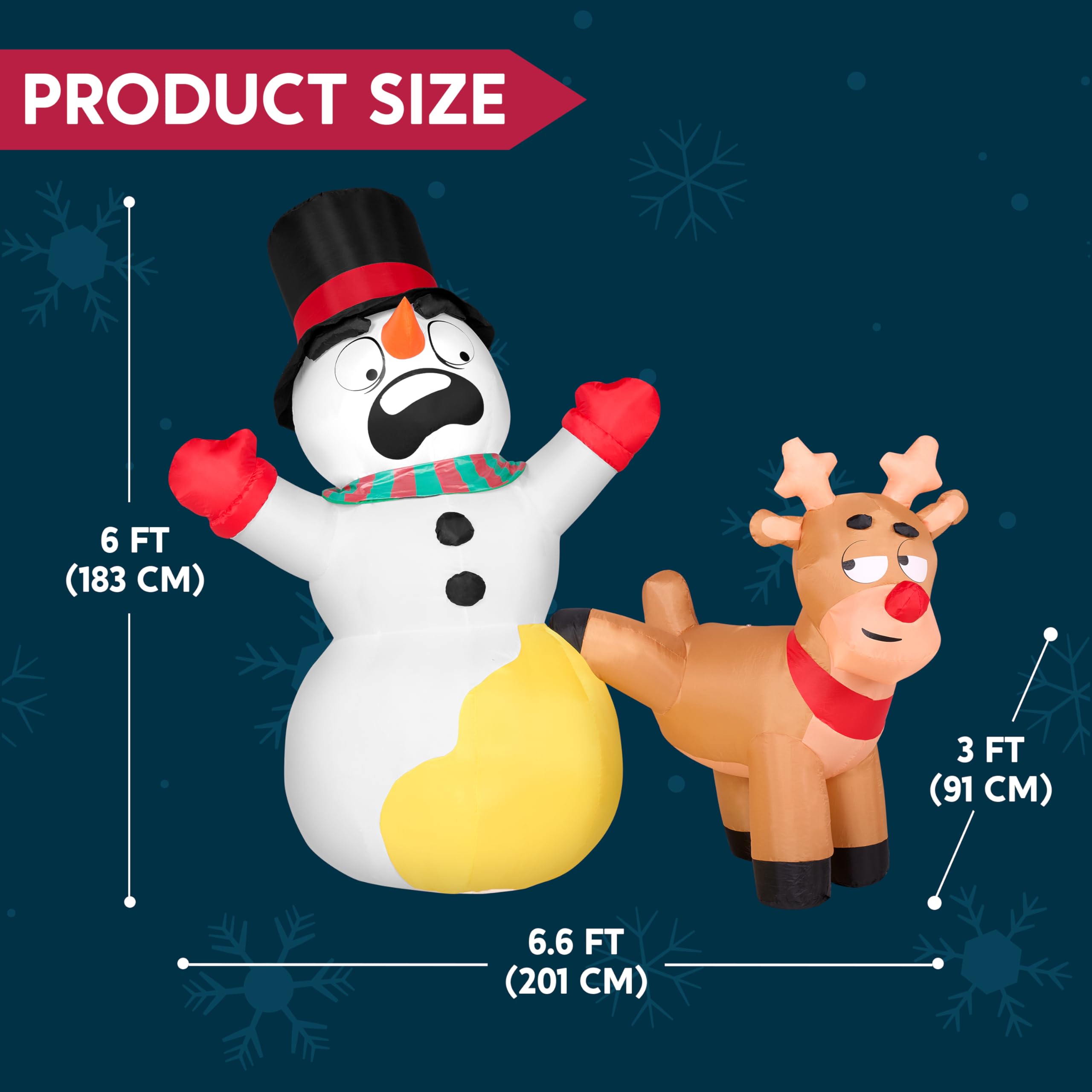 Joiedomi Renne gonflable de Noël de 2 m de long qui fait pipi sur un bonhomme de neige, décorations de Noël gonflables avec LED intégrées pour décoration de fête de Noël, extérieur, intérieur, cour,