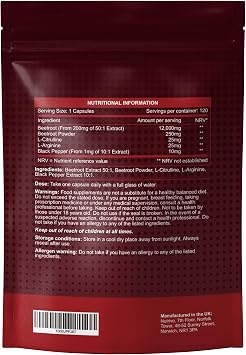 Nutrivo Beetroot Capsules High Strength 12,000mg | Beetroot Extract Complex with L-Citrulline, L-Arginine - Nitric Oxide Booster | 120 Capsules - 4 Month Supply | Vegan & UK Made