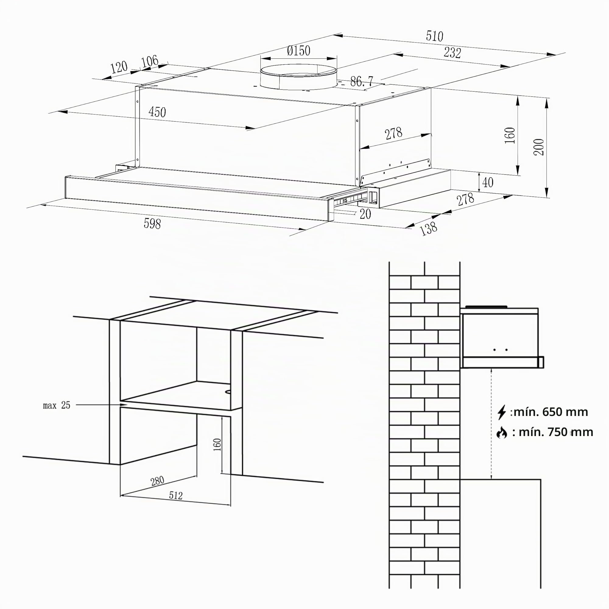 CIARRA CBCS6906D Campana Extractora Telescópica de Cocina de 60 cm 370 m³ / h Campana de Chimenea de Acero Inoxidable Modo Extracción 2 Niveles Iluminación LED y Filtros de Grasa