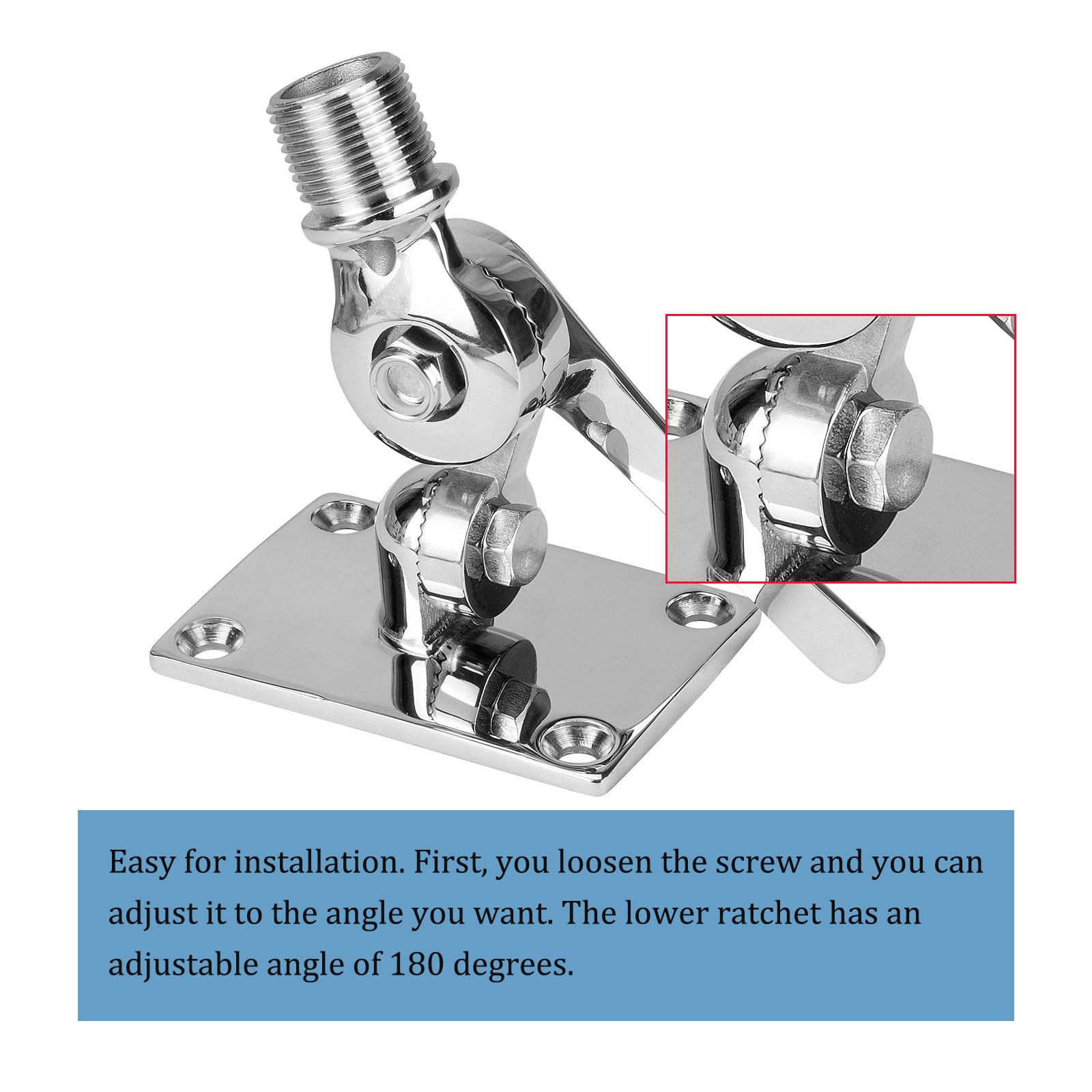 Supporto per antenna VHF, base regolabile VHF per barca, in acciaio inox 316, resistente, include accessori di installazione viti