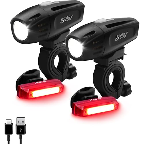 BV Bike Lights, Super Bright with 5 LED Bike Headlight & 3 LED Rear, Bike Lights for Night Riding with Quick-Release, Waterproof Bicycle Light Set, Bike Accessories, Bicycle Accessories, Flashlight