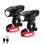 BV Super Bright Bike Light Set USB Rechargeable - Headlight & Taillight, Waterproof IP44 Bicycle Light, 3 Light Modes Including Flash Mode for Safety, Easy to Install and Fits All Bicycles