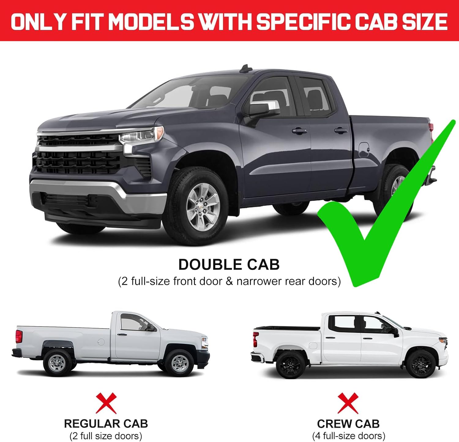 6" Running Boards Compatible with 2007-2018 Chevy Silverado/Gmc Sierra 1500 Double Cab, 07-19 Silverado/Sierra 2500HD 3500HD, Silverado Running Boards Side Steps Nerf Bar, Stainless Steel.