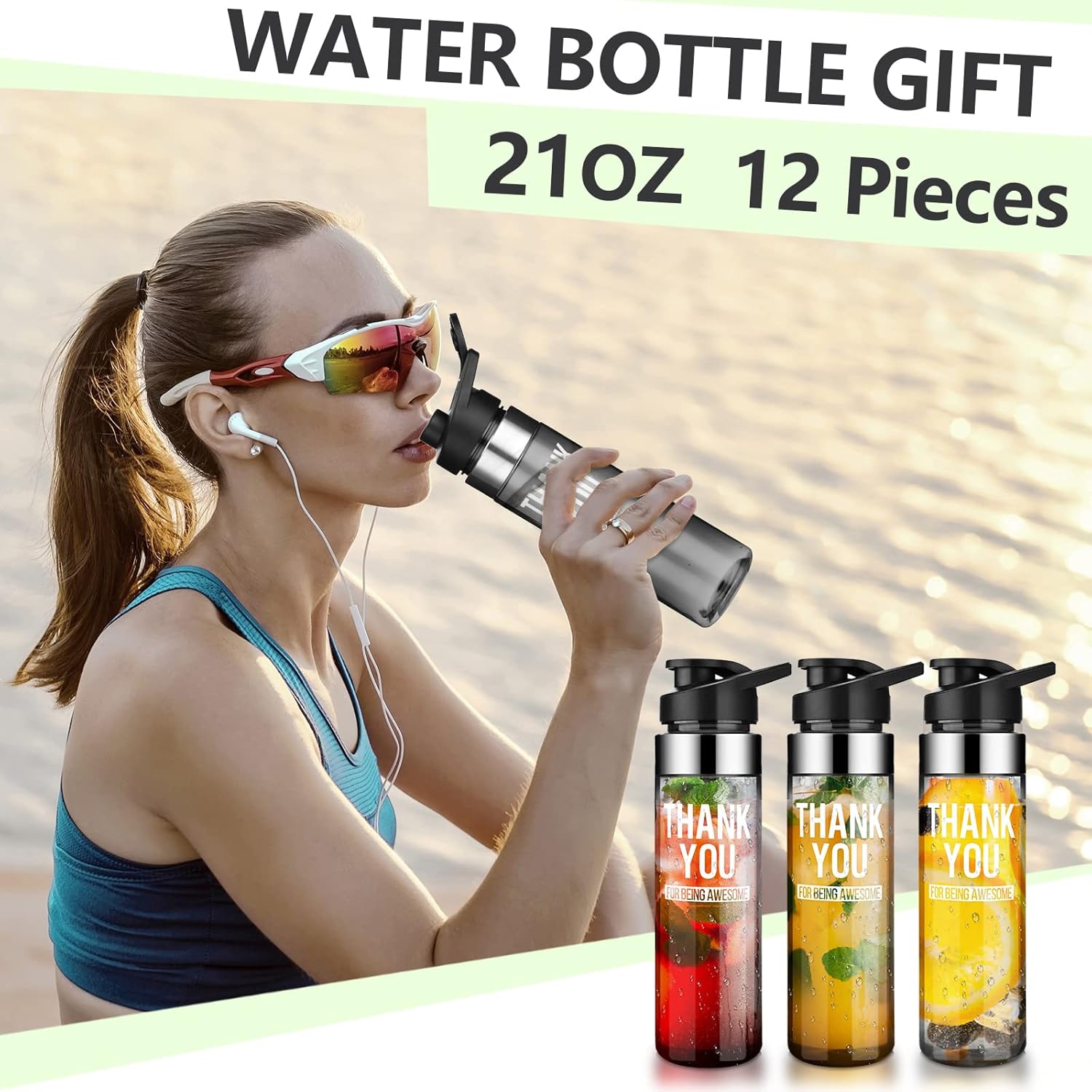 12 Pcs Thank You Gifts Plastic Water Bottle 21oz Snap Lid Water Bottle Portable Sports Water Bottle Thank You for Being Awesome Sign Employee Appreciation Gifts for Teacher Volunteer Coworker
