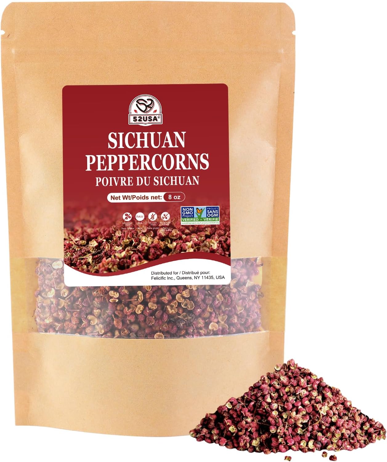52USA Szechuan Peppercorns, Authentic Sichuan Peppercorns 8OZ, Mala Pepper, Unique Numbing, Essential for Mapo Tofu, Kung Pao Chicken, Asine Cusine, Sichuan Red Peppercorn, Whole Chinese Peppercorn