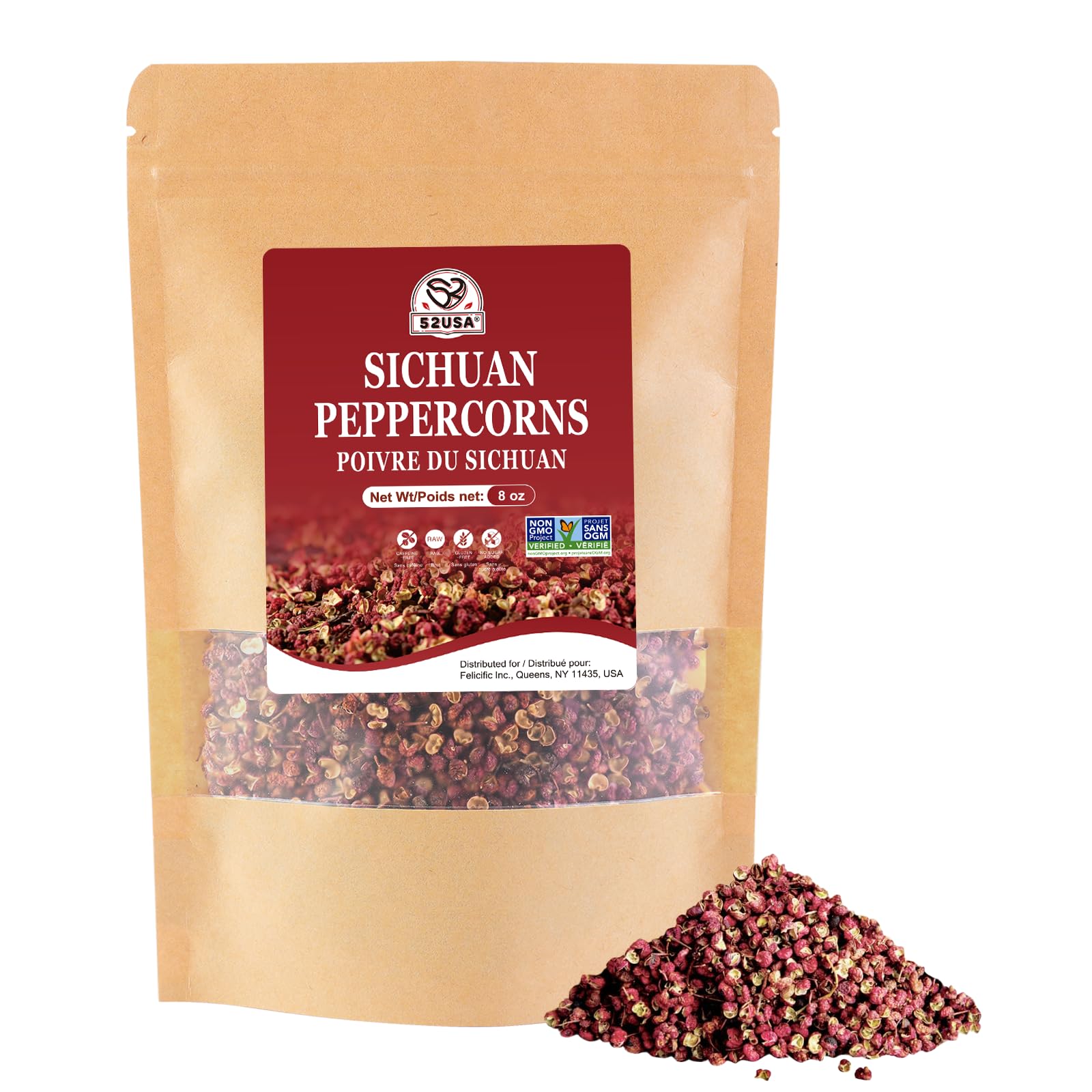 52USA Szechuan Peppercorns, Authentic Sichuan Peppercorns 8OZ, Mala Pepper, Unique Numbing, Essential for Mapo Tofu, Kung Pao Chicken, Asine Cusine, Sichuan Red Peppercorn, Whole Chinese Peppercorn