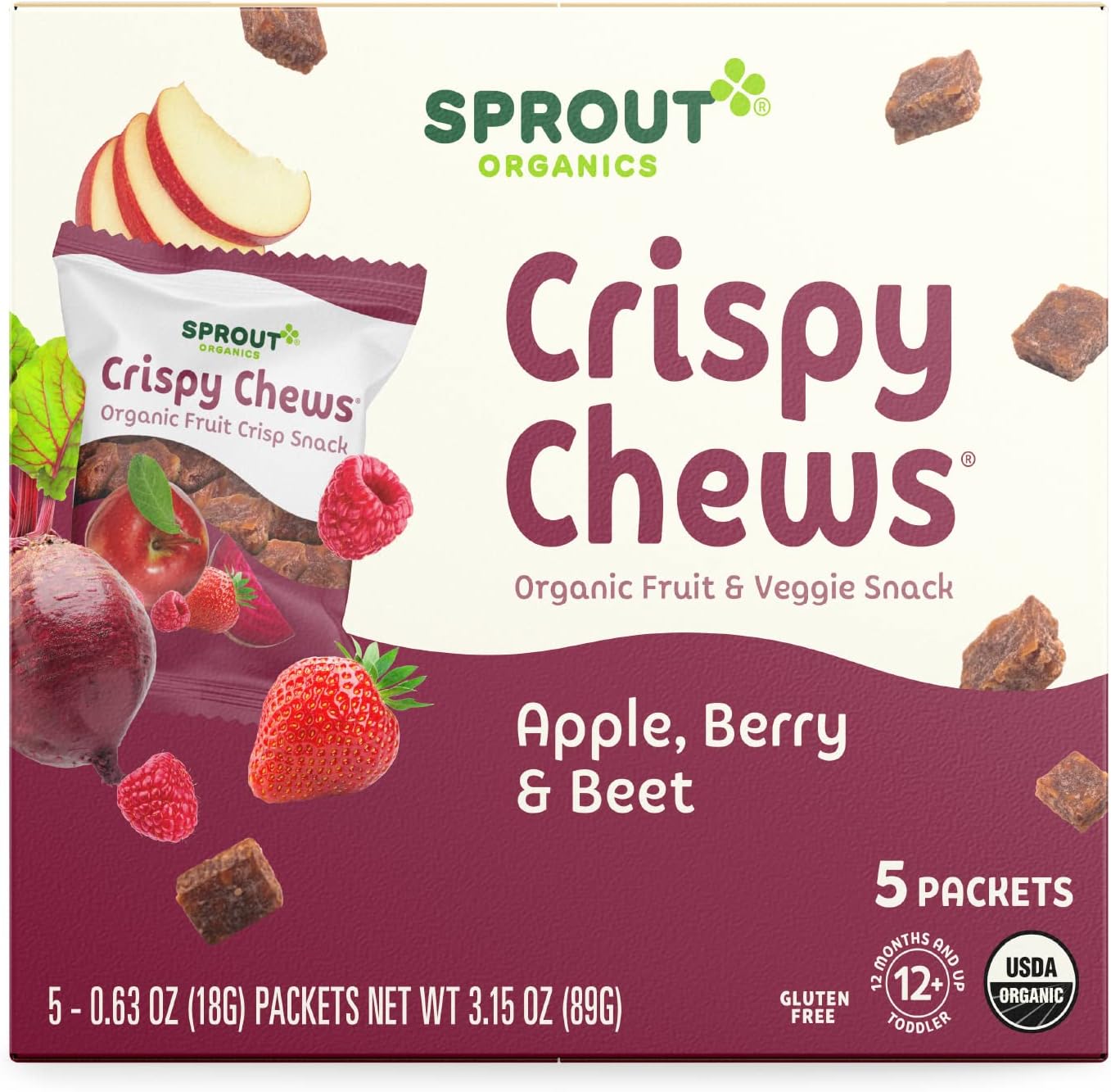 Organic Baby Food, Stage 4 Toddler Fruit Snacks, Red Fruit Beet & Berry Crispy Chews, 0.63 Oz Single Serve Packs (5 Count)