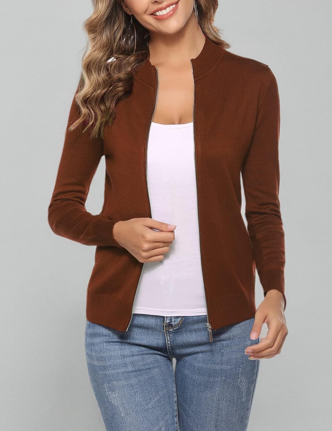 Youngull Zip Front Jacket for Women Casual Lightweight Cardigan Zip Up Sweater Tops Long Sleeve Knitted Sweatshirts - Image 6