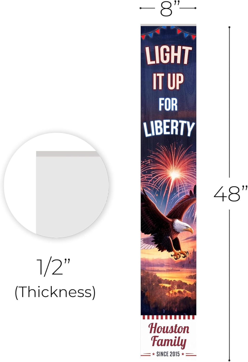 Personalized 4th of July Welcome Sign for Front Porch, Custom Patriotic Porch Sign with Family Name and Date, Rustic Welcome Home Decorations for Outdoors, 48x8" PVC Sign, Design 1