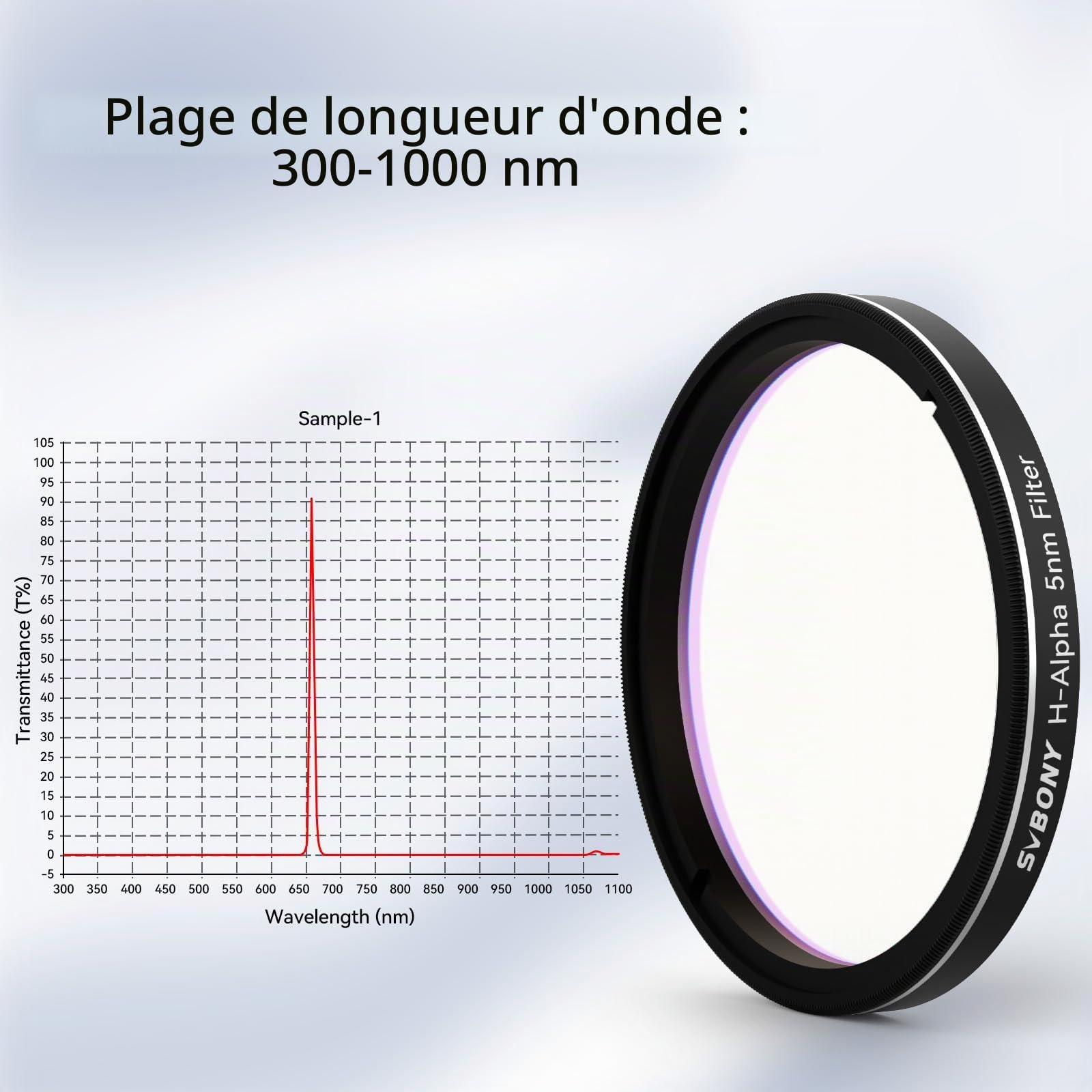 Svbony SV227 2" Filtre de Télescope, Filtre CCD à Bande étroite H-Alpha 5nm, Filtre de Pollution Lumineuse Réduisant la Lueur du Ciel, Améliorant Le Détails pour l'astrophotographie du Ciel Profond