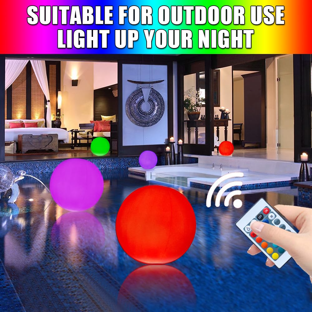 Luci Galleggianti Piscina, 2 Pezzi 16" Luci a LED Gonfiabili con Telecomando, IP68 Impermeabile Luce Galleggiante Piscina, 16 RGB Luce Sfera Cambia Colore per Laghetto/Piscina/Vasca da Bagno
