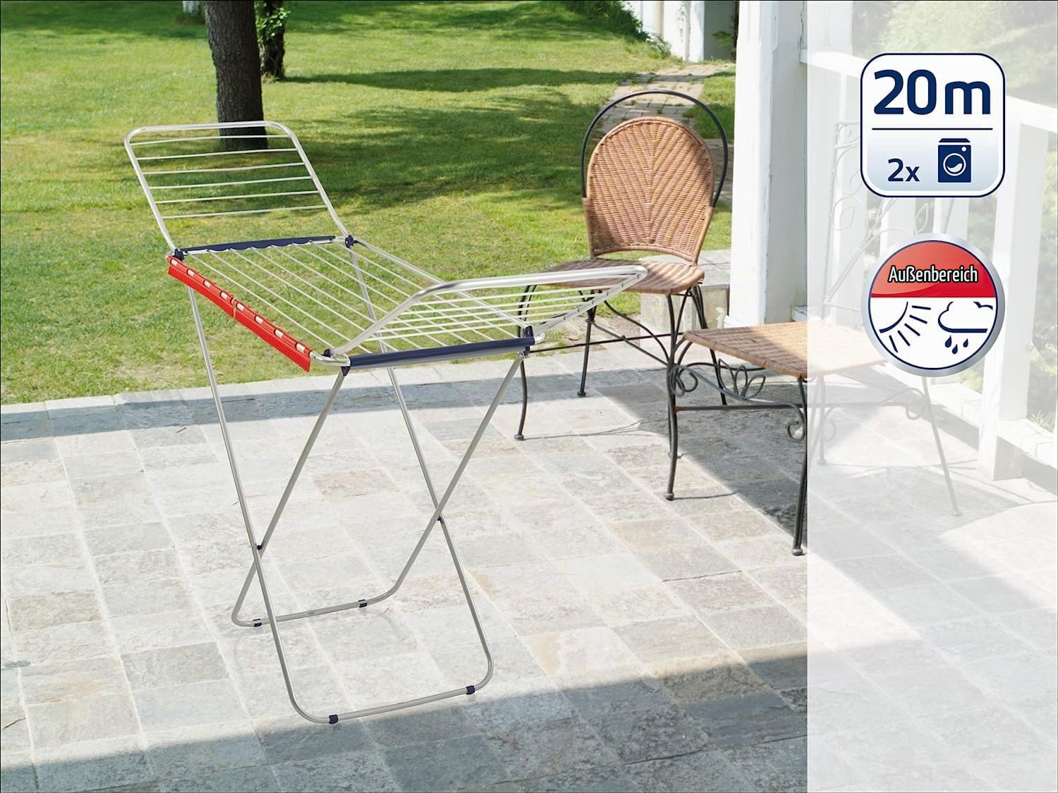 Leifheit Standtrockner Siena 200 Easy, 20 m Trockenlänge | Leichter Flügeltrockner aus Aluminium, nur 2 kg, 118 cm Flügelhöhe für lange Wäsche, 2 Kleinteilehalter, innen und außen