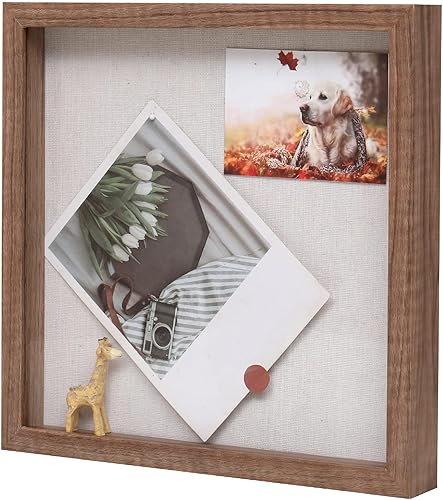 Miniatura 14 de Muzilife - Marco de Sombra con Tablero de Lino, Caja de Exhibición de Madera Profunda y Vidrio, Listo para Colgar, Caja de Recuerdos para Bebé