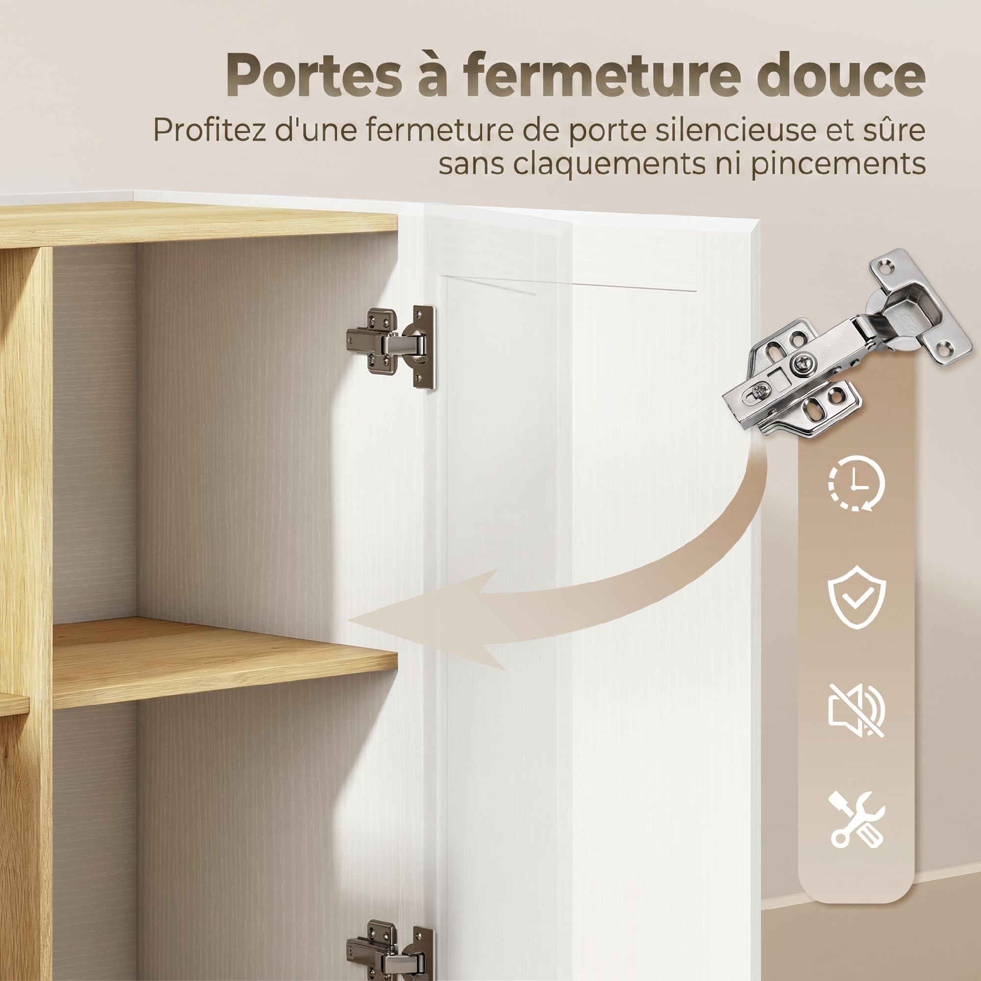 HOMCOM Buffet Cuisine 2 Portes 133 x 35 x 79,7 cm Bois Naturel et Blanc