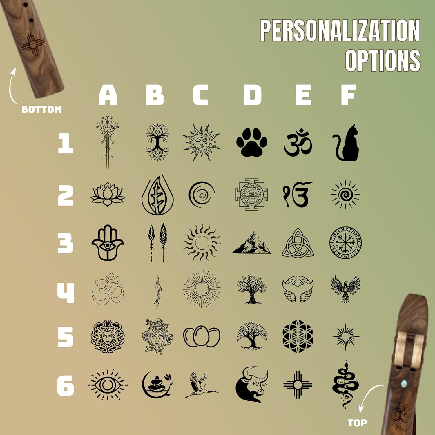 Handmade 432Hz Drone Flute – Key of G, F#, E, D – Ethnic Engraved Double Chamber Native Style Flute (Walnut Wood) – Personalized Wooden Musical Instrument Gift