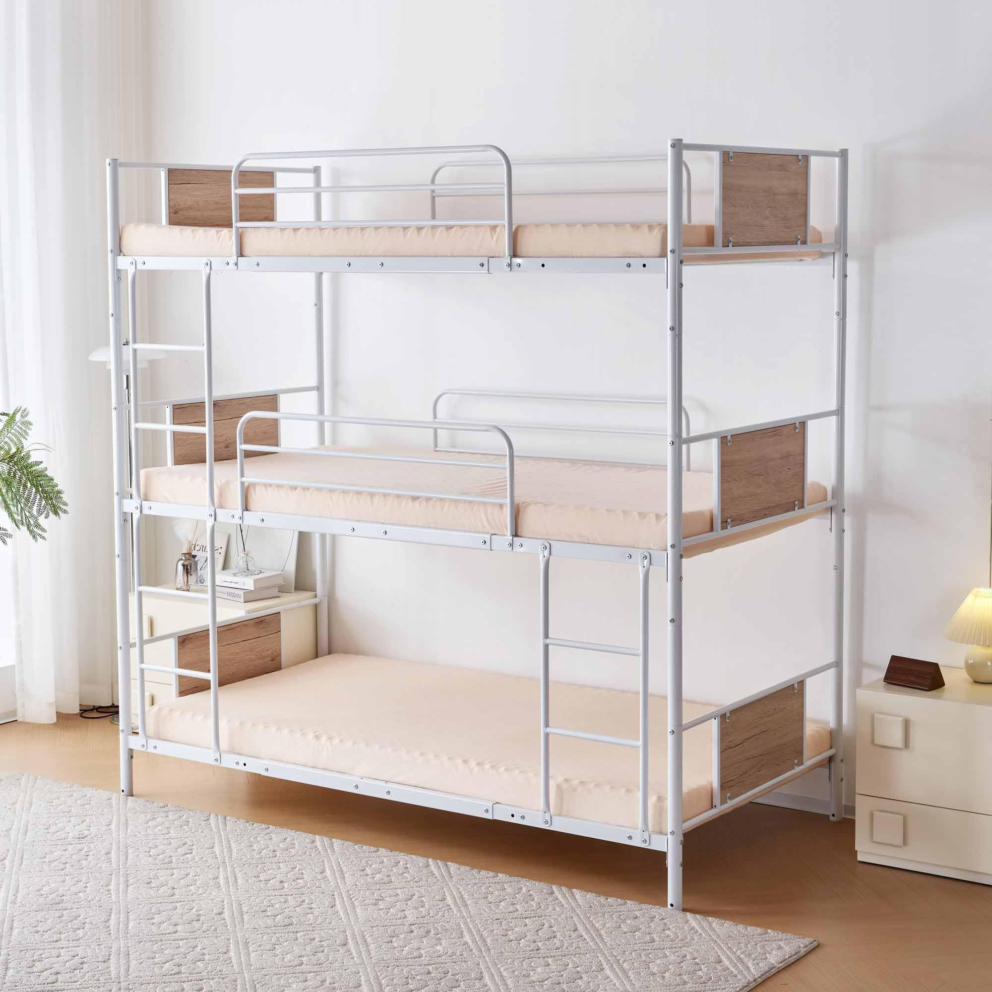 【ホワイト】二段ベッド 3段ベッド スチール 耐震 ベッド シングルパイプベッド ホワイト】二段ベッド 3段ベッド スチール 耐震 ベッド シングル