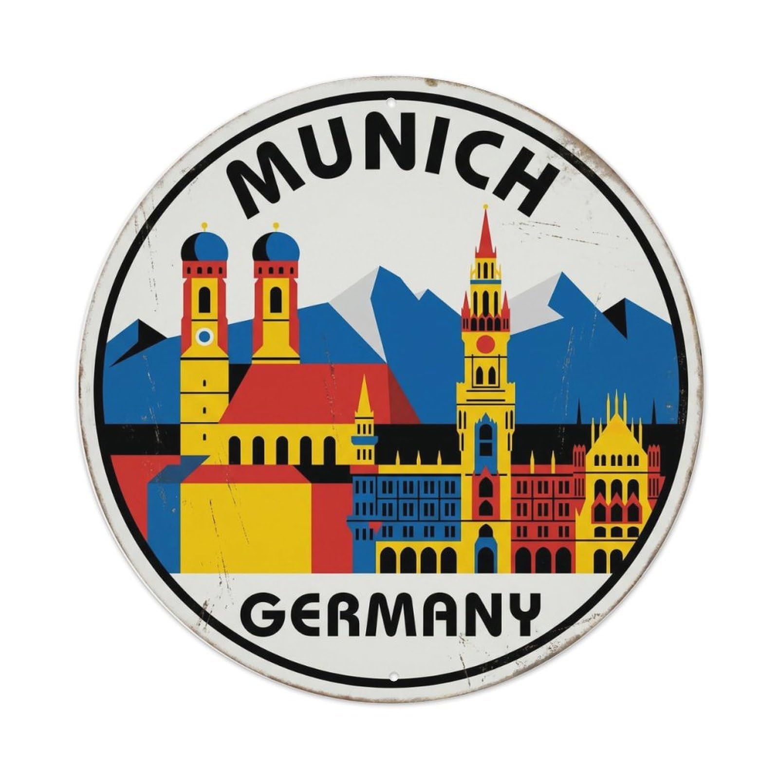 Vintage Travel Munich Skyline Germany Metal Tin Sign