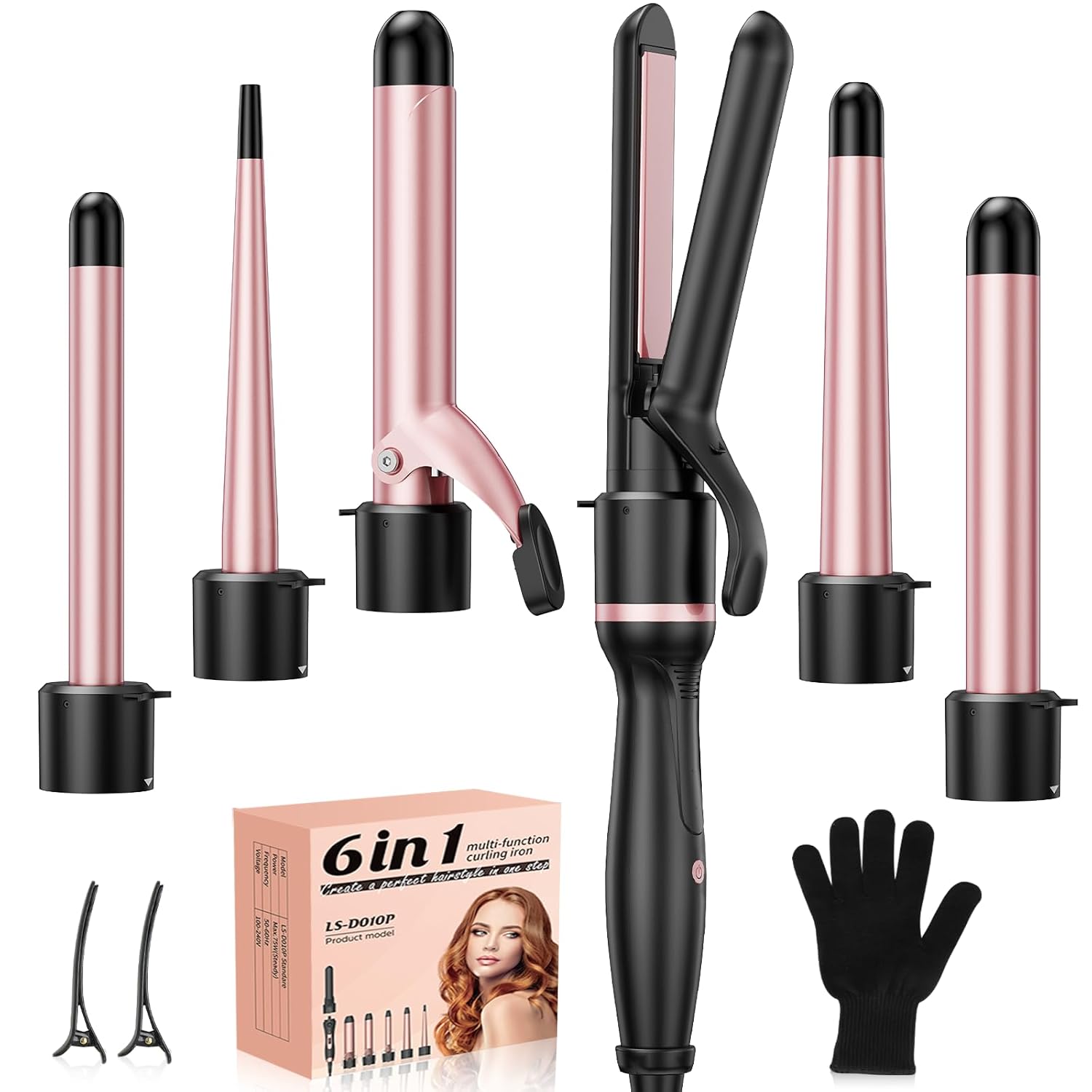 6 in 1 Hair Straightener and Curler 3 4 to 1 1 2 inch Ceramic Barrel Wand Curling