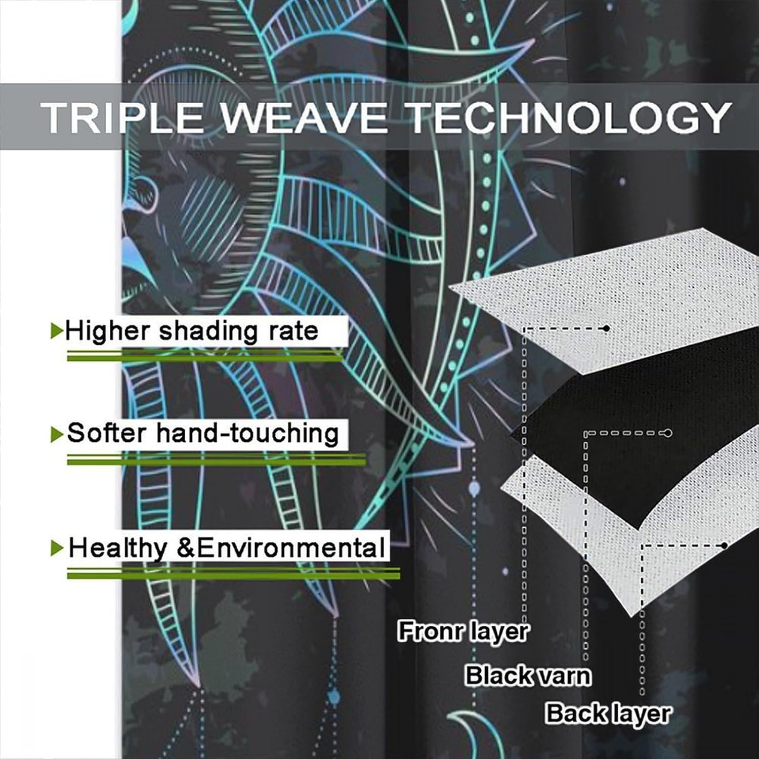 Boho Sun Moon Curtain Mandala Celestial Vintage Astronomy and Astrology Symbol Bohemian Gypsy Alchemy Print Pattern Blackout Rod Pocket Curtains Living Room Bedroom Window Drapes Set 42x45 Inch