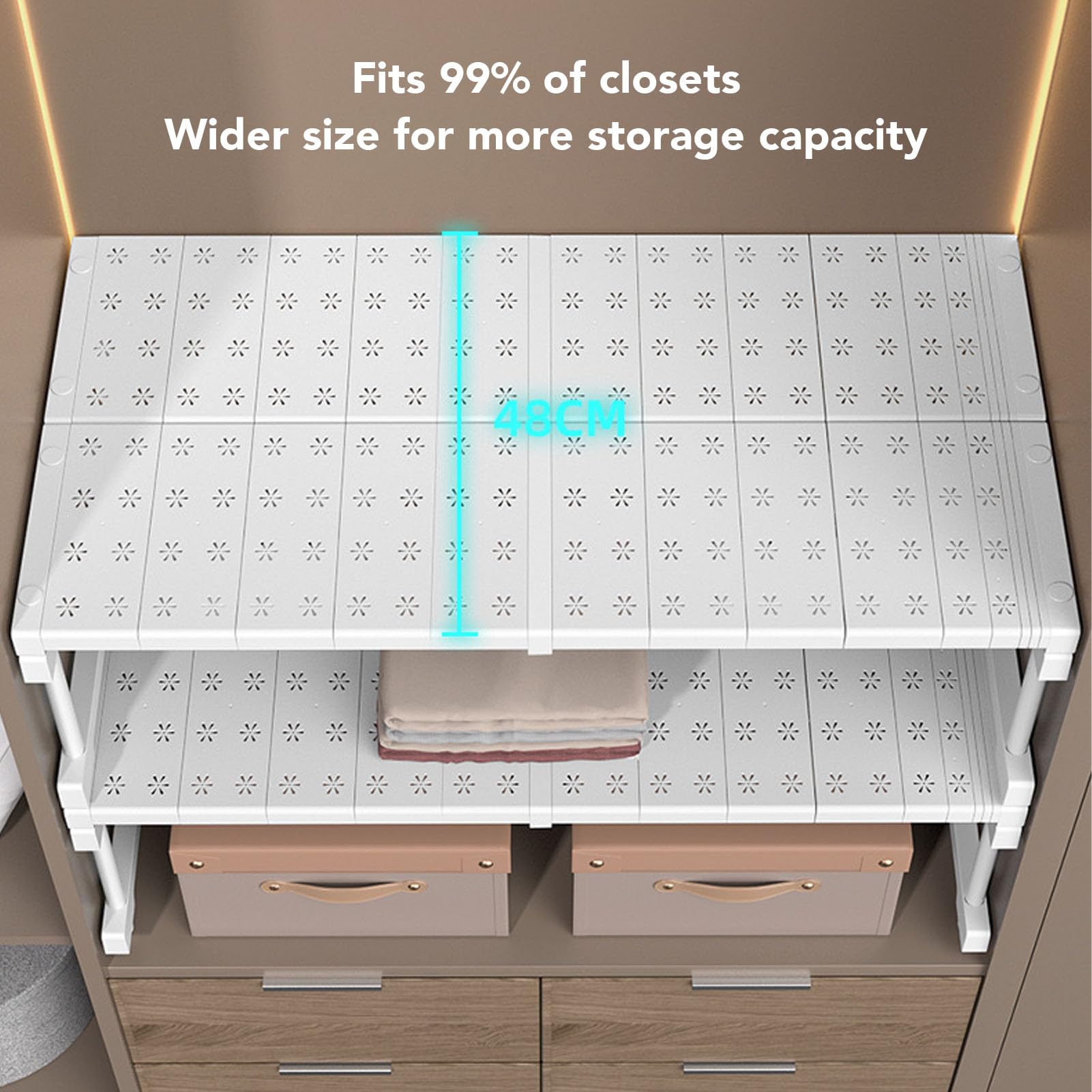 Ripiano per Armadio Espandibile con Acciaio Al Carbonio, Ripiano Regolabile per Armadio, Divisorio Ideale per Guardaroba e Organizer per e Bagno (Lunghezza 67-88