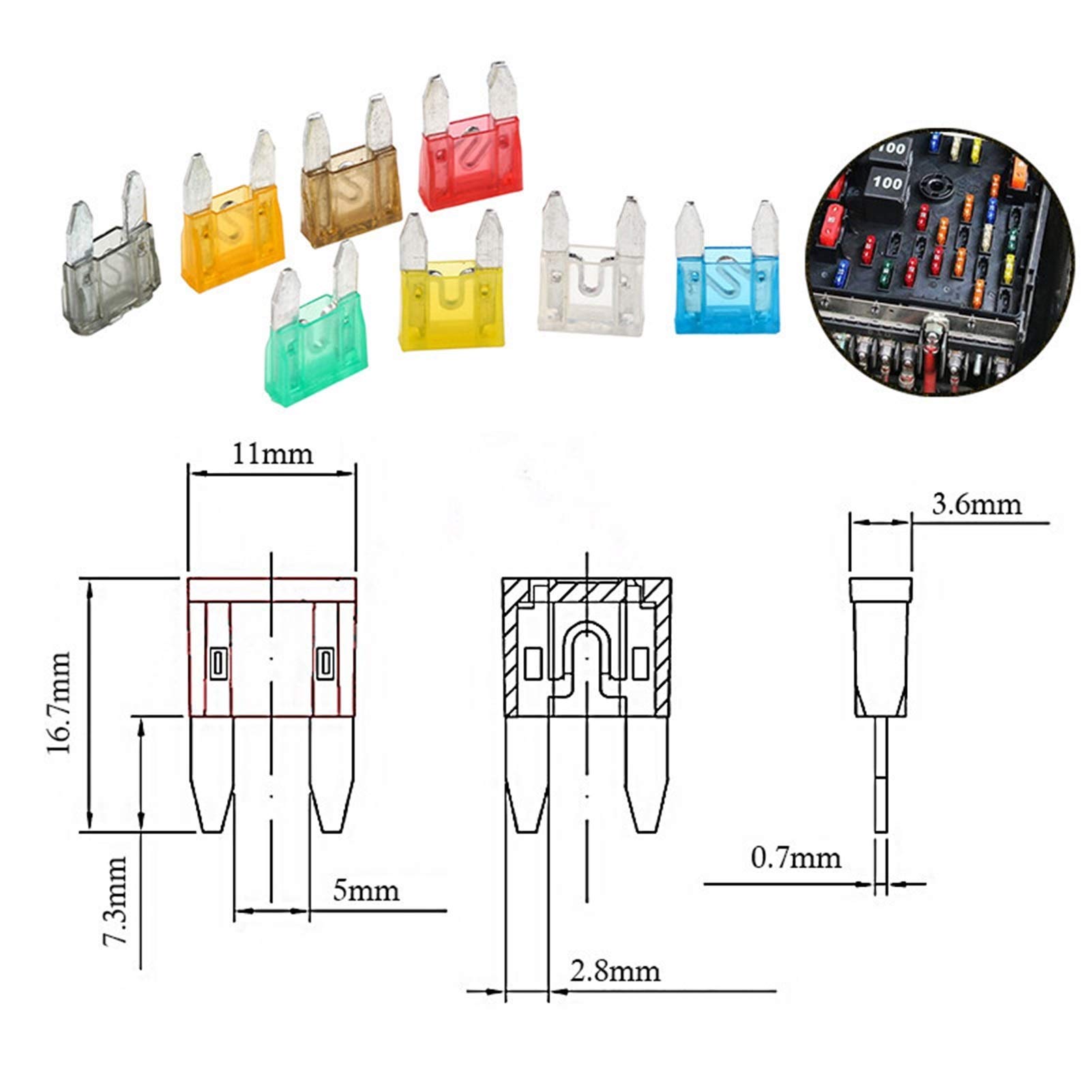 Fusibles 120PCS Fuse Car Kit Surtido, Auto Car Truck Standard Blade Fusible Surtido 2A 3A 5A 7.5A 10A 15A 20A 25A 30A 35A Fusible automotriz