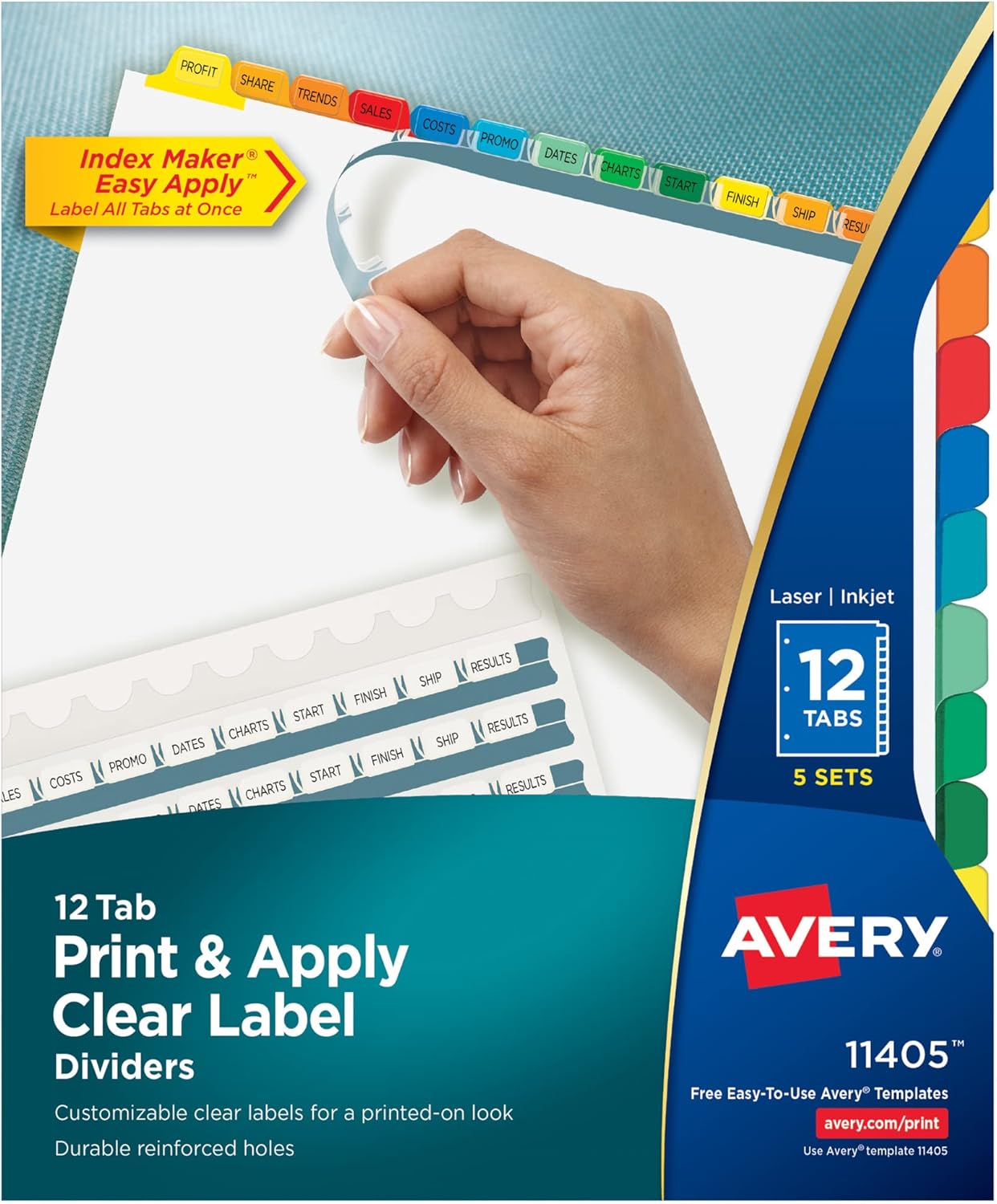 Avery Clear Label Dividers with Multi Color Tabs, 12 Tabs, 5 Sets of 12 ...