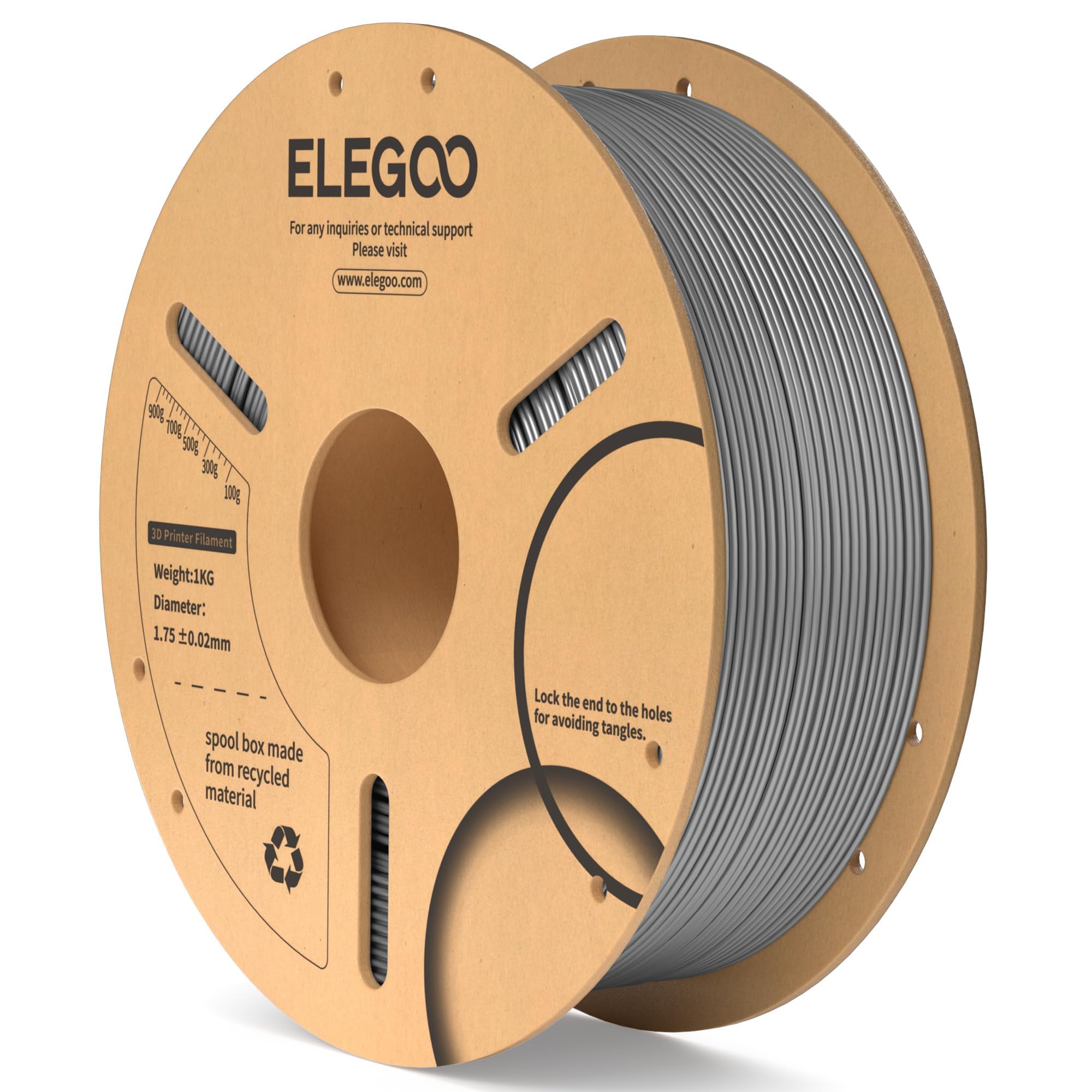 ELEGOO PLA Filament 1.75mm Space Gray 1KG, 3D Printer Filament Dimensional Accuracy +/- 0.02mm, 1kg Cardboard Spool(2.2lbs) 3D Printing Filament Fits for Most FDM 3D Printers