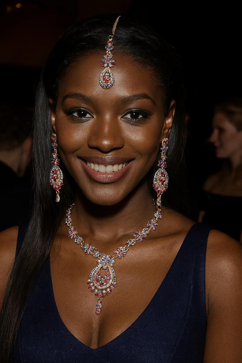 Touchstone Indian jewelry sets for women maang tikka wedding guest gold necklace bollywood jewellery set pageant elegant prom bride accessories western crystal chunky rhinestone necklaces - Image 3