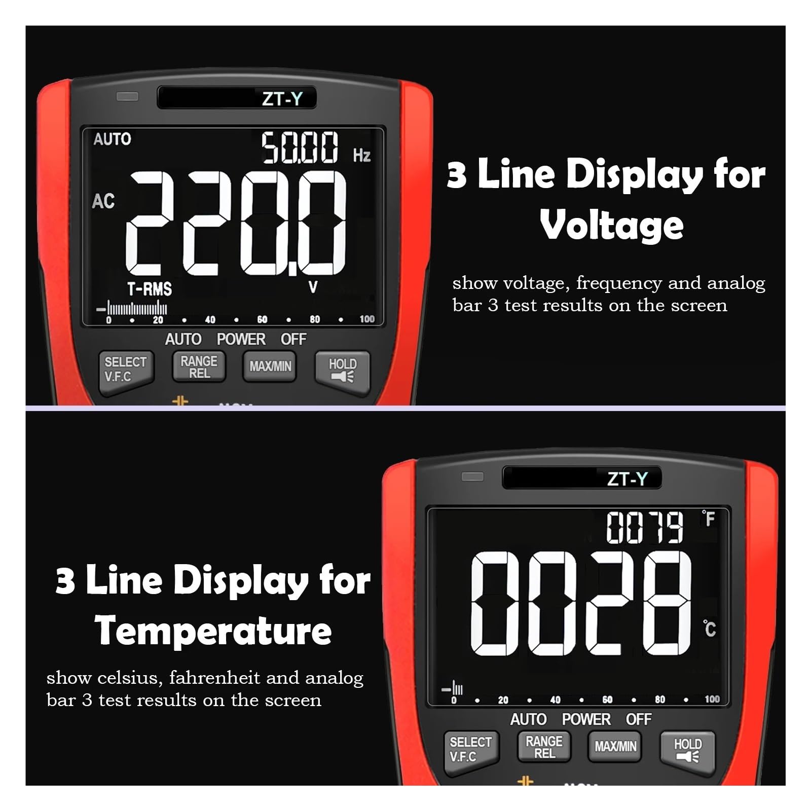 Profesjonalny Multimetr Cyfrowy Wyświetlacz True-RMS Tester Analogowy Woltomierz Prądu Temperatura Kondensatora VFC NCV Hz Miernik Szybko Dokładnie Łatwy Odczyt(Y - Upgraded version)