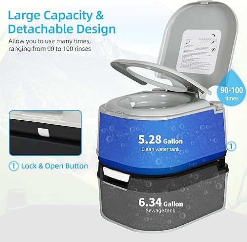 Vista 3 de YITAHOME Portable Toilet 6.34 Gallon Camping Porta Potty with Paper and Detergent Collection Leak-Proof Outdoor RV Porta Potty, Handle Pump