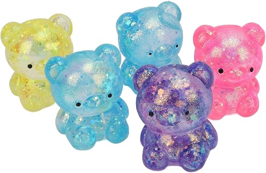 5Pcs Cute Bear Stress Ball, Gummy Bear Fidget Squeeze Ball Colorful Relax Squishy Bear Stress Relief Ball for Birthday Gifts Party Favors, Classroom Prizes