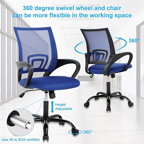 Miniatura 5 de Silla de oficina ergonómica de malla con respaldo medio, soporte lumbar, ajustable, giratoria, enrollable, silla de escritorio rosa con brazos para