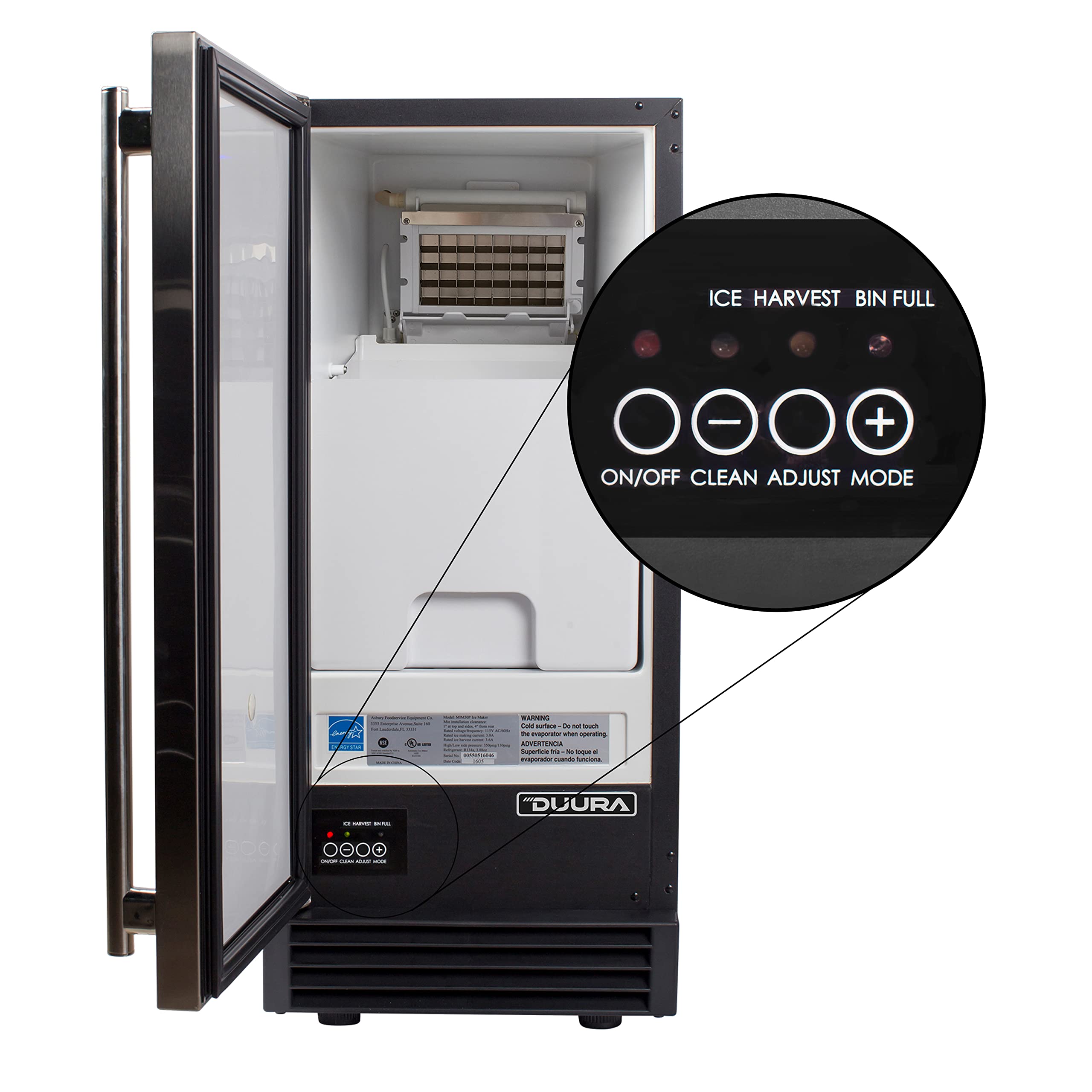 DUURA DI50VA D150V Economy, Undercounter, Self-Contained Ice Machine with Black Painted Stainless Steel Door & Cabinet on Fridge.com