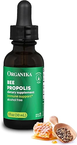 Organika Tintura de propóleo de abeja de 1 onza: extracto de propóleo vegano - garganta y respiración - libre de gluten, OMG y sabores artificiales