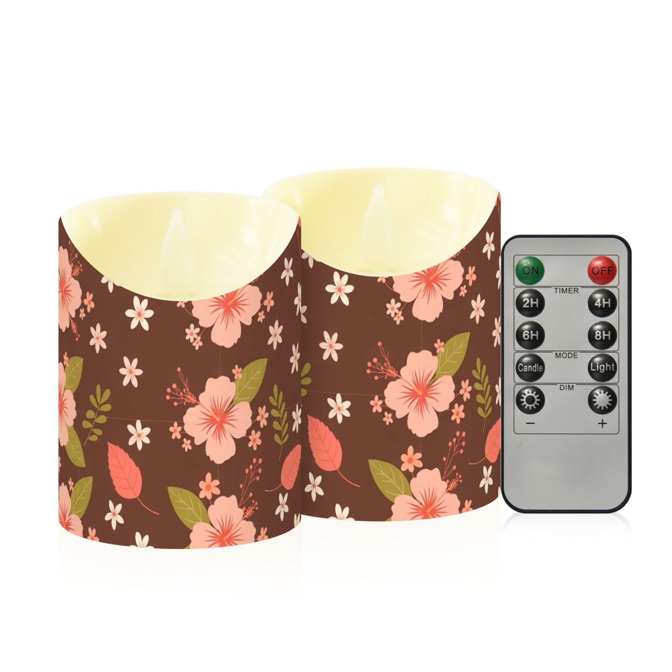 Fuauuyl Hibiscus LED Flameless Candles Flickering Plastic Pillar Candles Battery Operated Votive Candle with Remote Control and Timer, Home Decoration 2 Pack