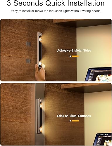 Miniatura 7 de Luces para debajo del gabinete, luz inalámbrica con sensor de movimiento para interiores, luz LED negra de 10 pulgadas, iluminación cálida
