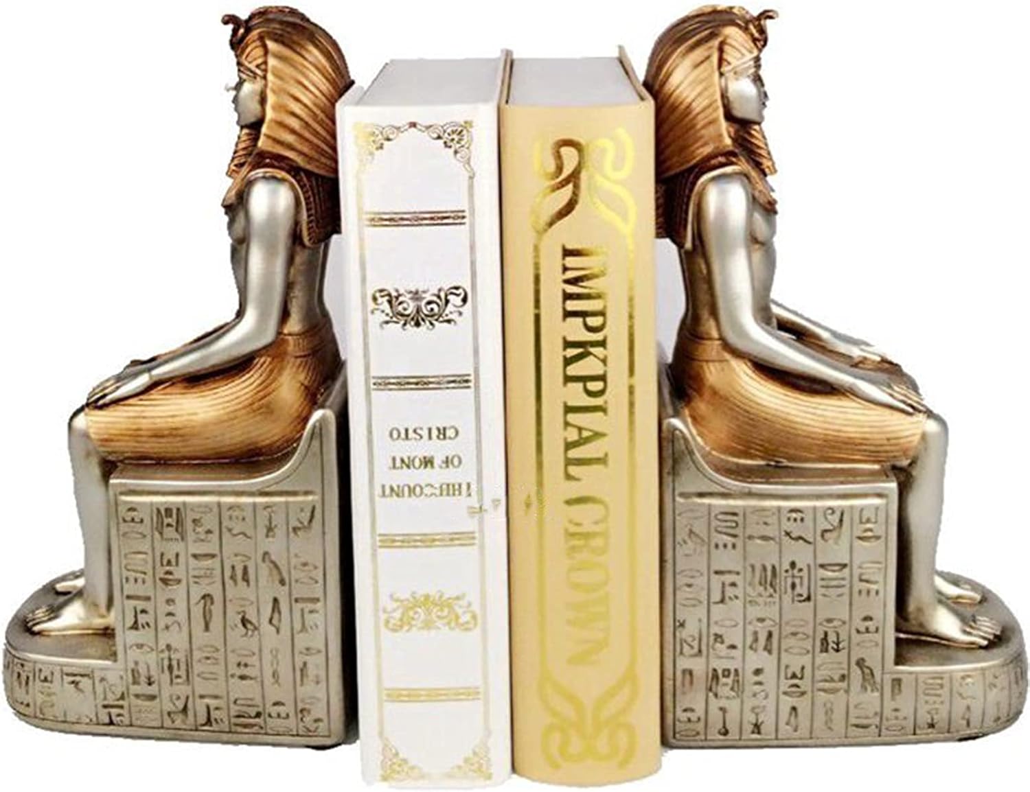 TimeStamp Decorative Bookends,Rustic Unique Egyptian Pharaoh Sculpture Book Ends Stoppers Holder Nonskid for Home Shelves,Polyresin,4.7 x 3.9 x 8.5 Inches,(Set of 2)