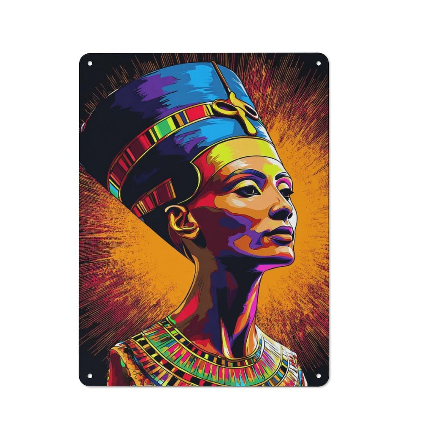 Junmoney Colorful Egyptian Queen Portrait -7 Tin Wall Plaque 40X30cm With For Garage Or Workshop, For Living Room, Hallway And Entrance Wall Decor