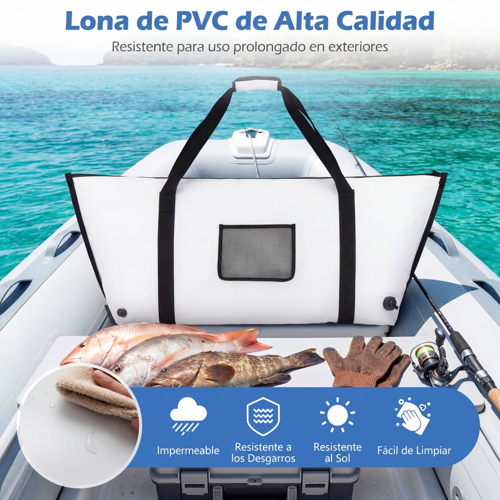 COSTWAY 122 cm Bolsa Isotérmica para Pescado, 80 L Nevera Portátil Impermeable y A prueba de Fugas que Mantiene el Hielo durante 24 Horas, Bolsa Térmica de PVC con Cremallera, Asa y Válvula de Drenaje