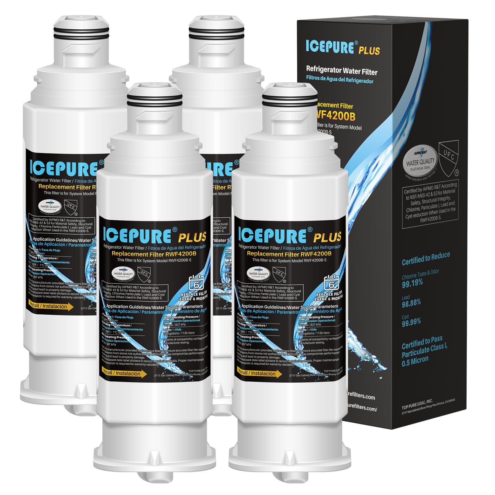 ICEPURE PLUS NSF53 DA97-17376B Replacement for HAF-QIN/EXP, HAF-QIN, DA97-08006C, RF23M8070SG, RF23M8070SR, RF23M8090SG, RF23M8090SR, AQF-DA97-17376B Refrigerator Water Filter, 4PACK